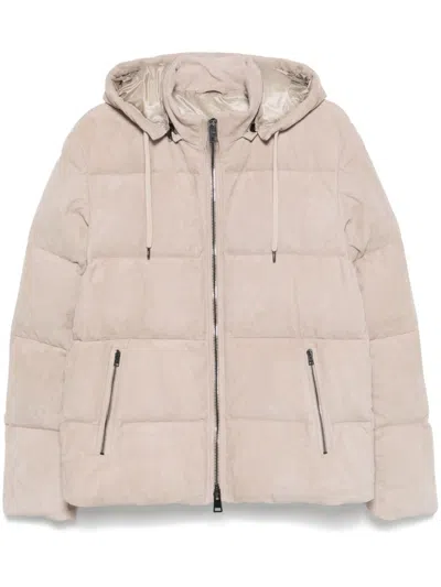 Herno Suede Puffer Jacket In Neutrals