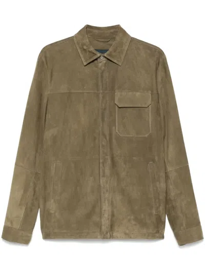 Herno Suede Shirt Jacket In Green