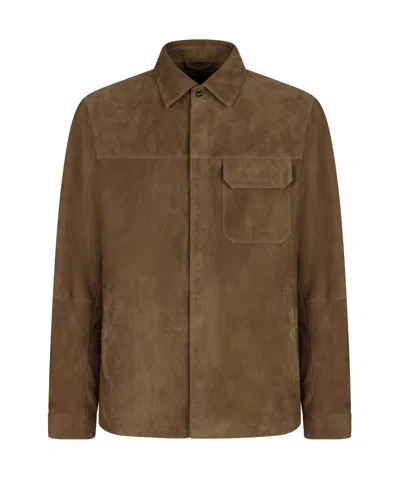 Herno Suede Shirt Jacket In Beige