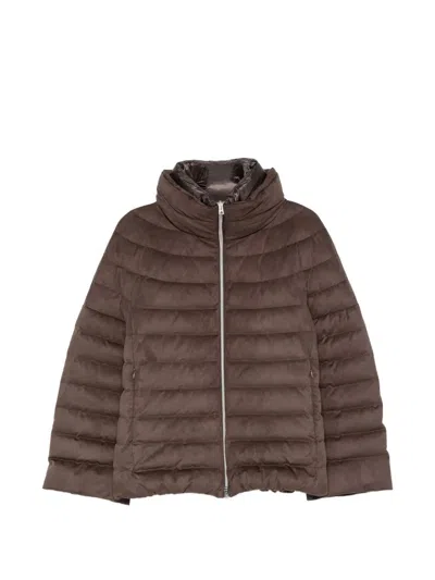 Herno Suede Short Puff Coats In Brown