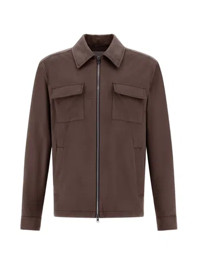 Herno Suede-effect Jacket In Brown