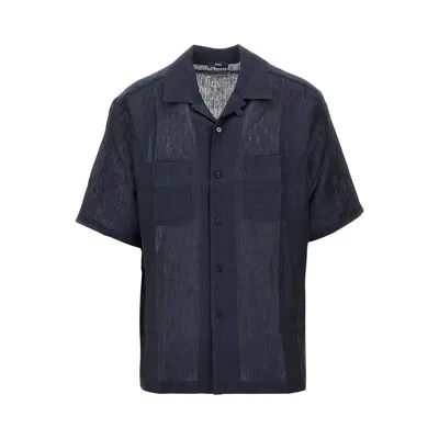 Herno Summer Linen Short-sleeved Shirt In Blue