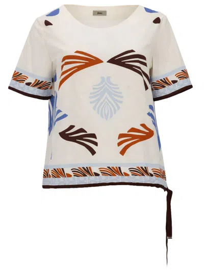 Herno Graphic Print T Shirt Round Neck Tie In White