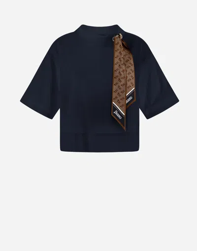 Herno Superfine Cotton Stretch T-shirt With Scarf In Navy Blue
