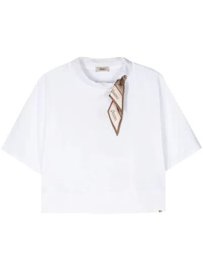 Herno Superfine Cotton Stretch T-shirt With Scarf In White