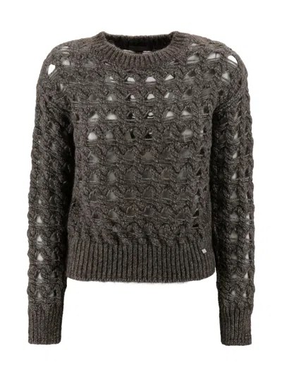 Herno Open-knit Alpaca Blend Sweater With Metallic Sheen In Gray