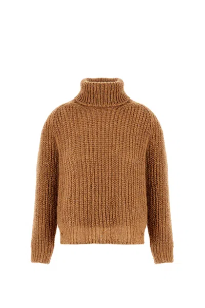 Herno Sequin Embellished Roll-neck Jumper In Camel