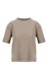 Herno Glam Knit Effect Dove Grey T-shirt With Ribbed Trims In Grey