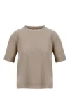 Herno Glam Knit Effect Dove Grey T-shirt With Ribbed Trims In Grey