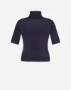 Herno ファインウールジャージー ニットトップス In Navy Blue
