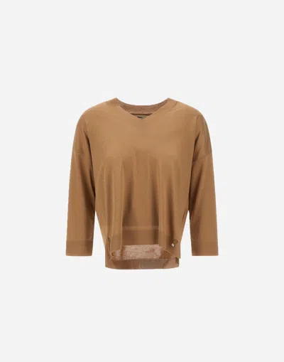 Herno Sweater In Glam Knit Effect In Brown