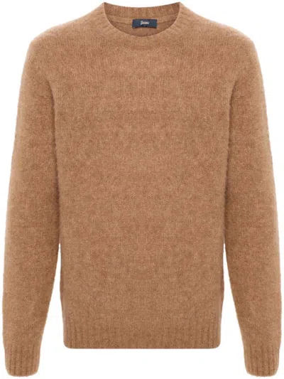 Herno Sweater In Plain Alpaca Wool In Brown