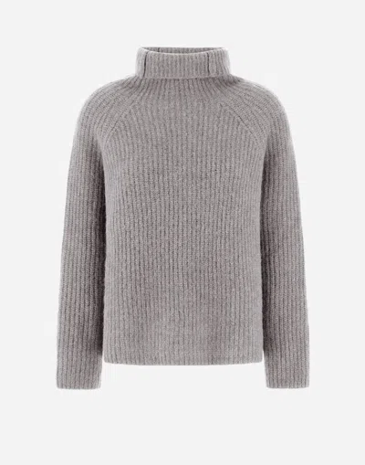 Herno Sweater In Plain Alpaca Wool In Putty