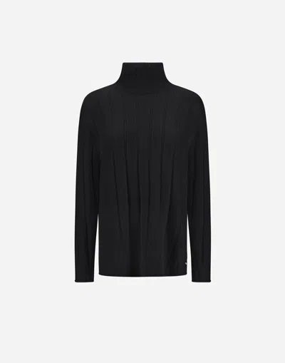 Herno Sweater In Ribbed Pure Cashmere In Black