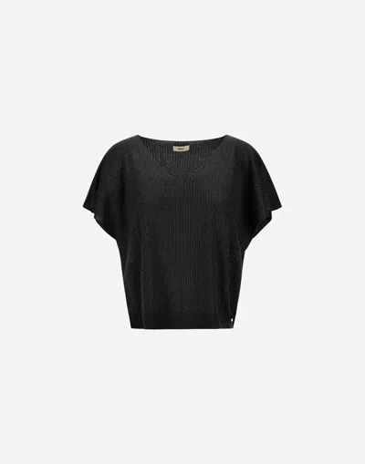 Herno Sweater In Ribbed Shiny Viscose In Black