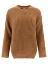 Herno Sequined Brown Knit Sweater With V-neckline In Brown