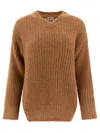 Herno Sequined Brown Knit Sweater With V-neckline