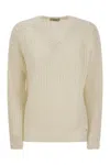 Herno V-neck Long-sleeved Sweater In Beige