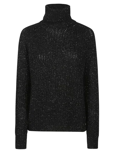 Herno Herringbone High-neck Knitwear In Black