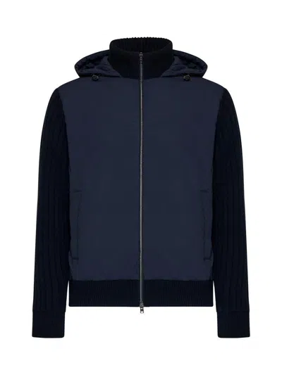 Herno Blue Wool And Nylon Hooded Jacket