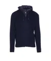 Herno Hooded Cardigan With Removable Detail And Pockets In Blue