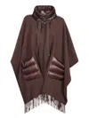 Herno Brown Cape With Drawstring Collar And Fringed Hem In Brown