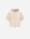 Herno Sweatshirt In Sponge Effect Sweater And Nylon Ultralight In Chantilly