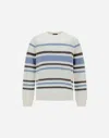 Herno Sweatshirt In Stripe Cotton Sweater In White/light Blue