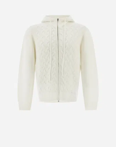 Herno Sweatshirt In Wool Cashmere Cable In White