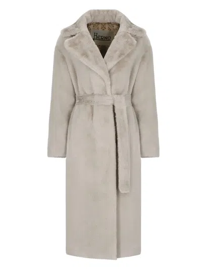 Herno Synthetic Fur Coat In Gray