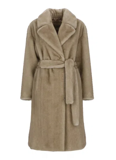 Herno Synthetic Fur Coat In Neutral