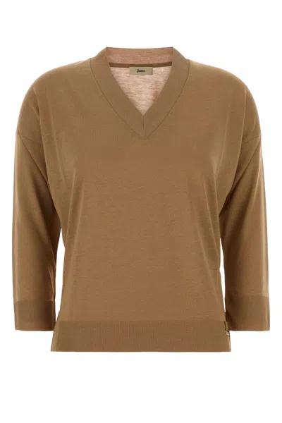 Herno Camel Lyocell Blend T Shirt In Nude
