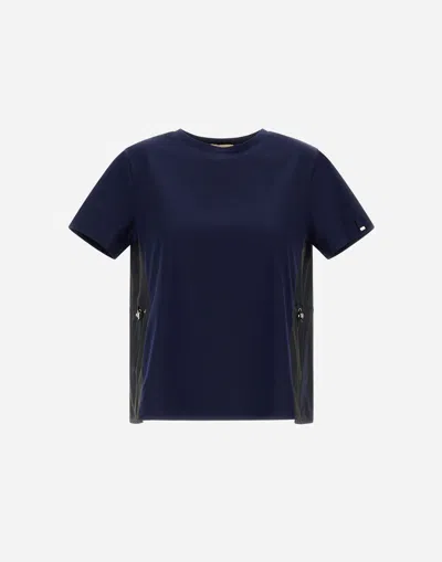 Herno T-shirt In Chic Cotton Jersey And New Techno Taffeta In Blu Navy