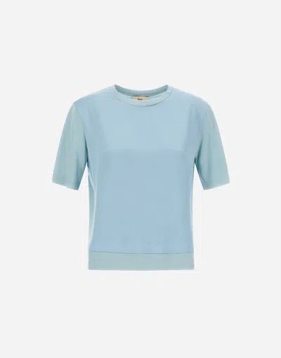 Herno T-shirt In Glam Knit Effect And Satin In Blue