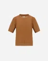 Herno T-shirt In Glam Knit Effect And Satin In Camel
