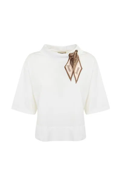 Herno T-shirt With Cotton Scarf In Bianco