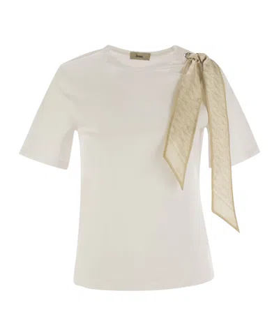 HERNO T-SHIRT WITH SHOULDER SCARF