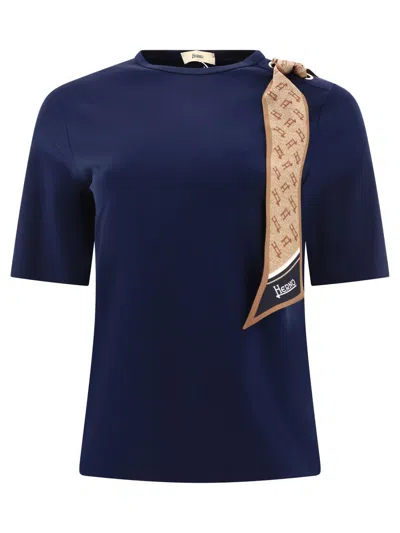 Herno T Shirt With Silk Scarf In Blue