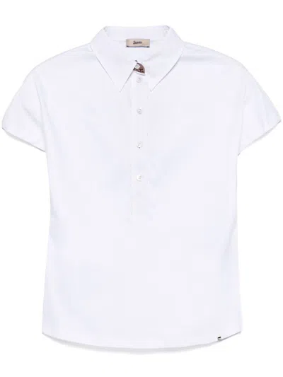HERNO HERNO WHITE COTTON POLO SHIRT WITH CLASSIC COLLAR