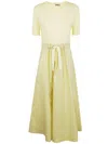 Herno Dress In Glam Knit Effect And Techno Taffeta In Light Yellow