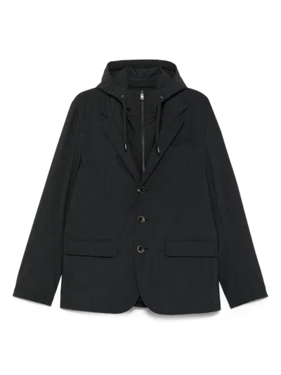 HERNO TAILORED BLACK JACKET WITH DETACHABLE HOOD