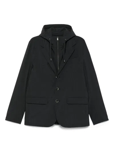 HERNO HERNO TAILORED BLACK JACKET WITH HIDDEN HOOD
