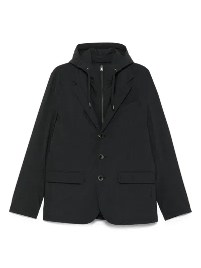 HERNO TAILORED BLACK JACKET WITH HIDDEN HOOD