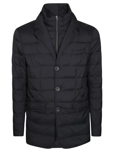 Herno Tailored Black Puffer Jacket With Notched Collar