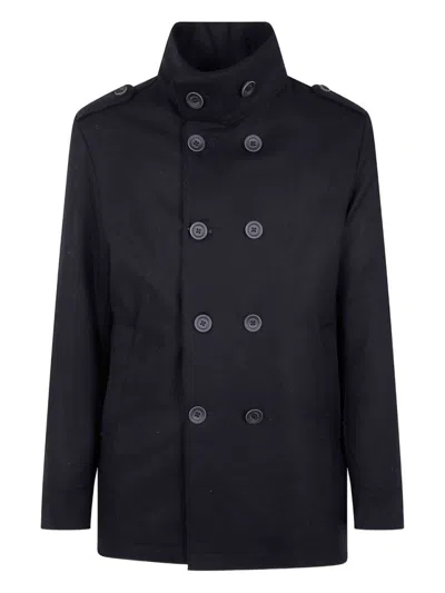 HERNO TAILORED BLACK WOOL BLEND COAT