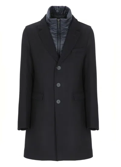 HERNO TAILORED BLUE WOOL COAT WITH PEAK LAPEL