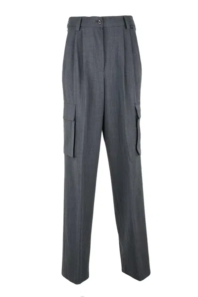 Herno Tailored Grey Trousers With Cargo Pockets In Gray