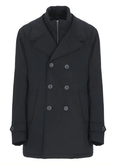 Herno Tailored Padded Coat With Peak Lapel Collar In Black