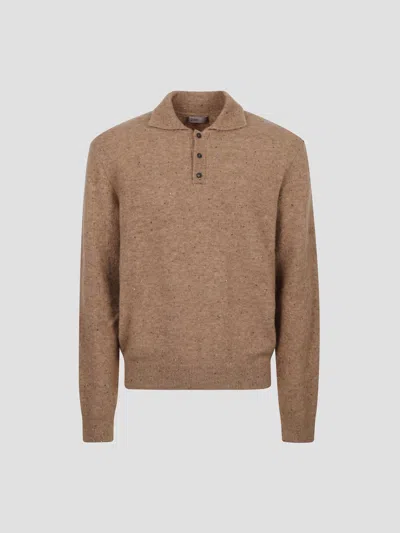 Herno Tailored Polo In Wool Blend In Cammello