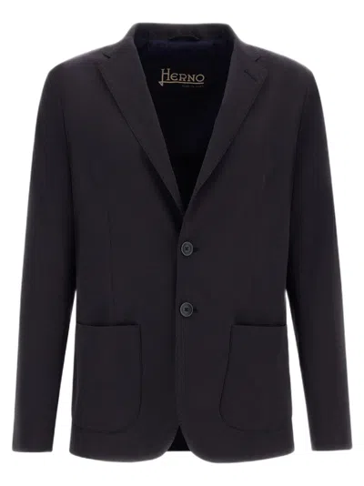 Herno Tailored Regular-fit Blazer In Fine Virgin Wool In Black